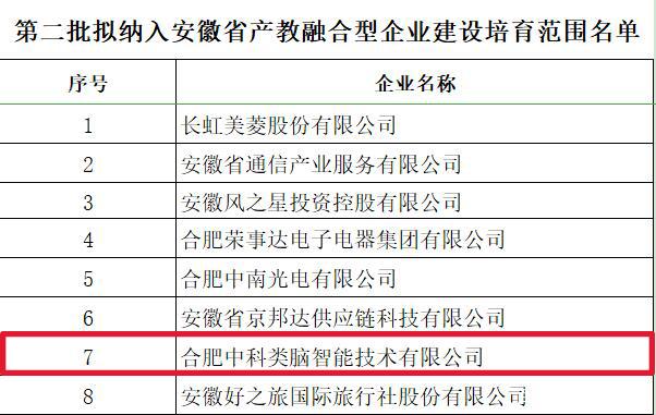 中科類腦入選安徽省產(chǎn)教融合型企業(yè)建設(shè)培育范圍名單